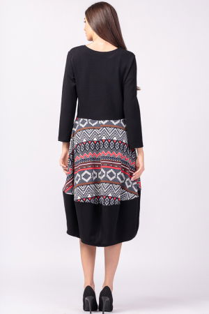 Rochie neagra, lalea, din jerseu, cu imprimeu geometric cu rosu [3]