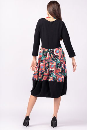 Rochie neagra, lalea, din jerseu cu imprimeu cu flori rosii [2]