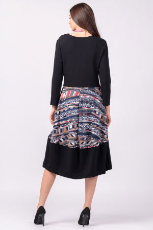 Rochie neagra, lalea, din jerseu, cu imprimeu geometric cu gri [4]