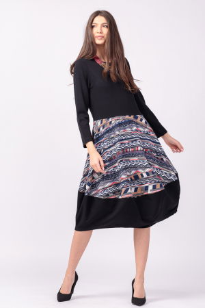 Rochii masuri mari - Rochie neagra, lalea, din jerseu, cu imprimeu geometric cu gri