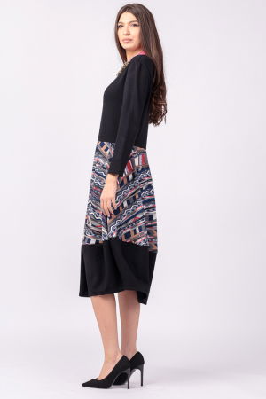 Rochie neagra, lalea, din jerseu, cu imprimeu geometric cu gri [3]