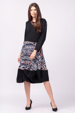 Rochie neagra, lalea, din jerseu, cu imprimeu geometric cu gri [2]