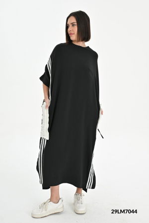 Rochii din Bumbac - Rochie neagra oversize cu detalii si buzunare albe