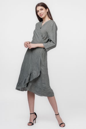 Rochie kaki petrecuta cu volan, din in [2]