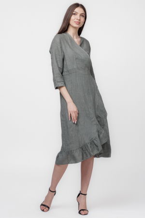 Rochie kaki petrecuta cu volan, din in [1]