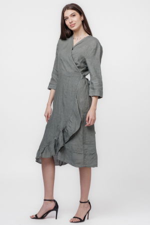 Rochie kaki petrecuta cu volan, din in [3]