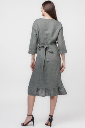 Rochie kaki petrecuta cu volan, din in [4]