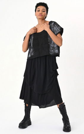 Rochii Casual - Rochie neagra suprapusa cu imprimeu alb graffiti