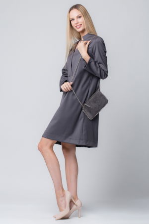 Rochie office gri cu guler tunica [1]
