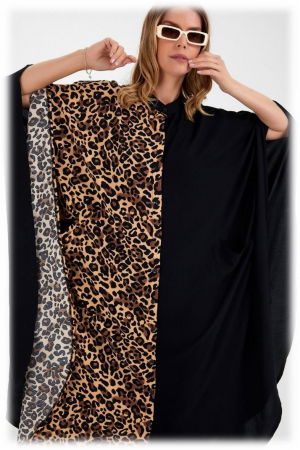 Rochie oversize animal print-negru, din vascoza [2]