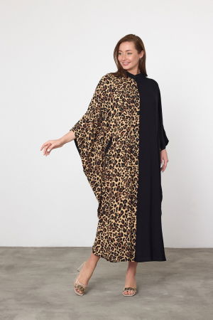 Rochie oversize animal print-negru, din vascoza [5]