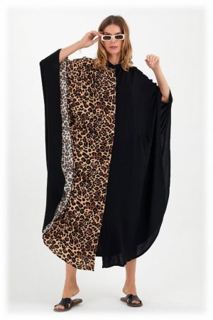 Rochii masuri mari - Rochie oversize animal print-negru, din vascoza
