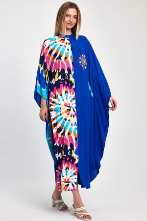 Rochie oversize, cu imprimeu si broderie in nunte de albastru, din vascoza [8]