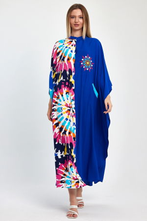 Rochie oversize, cu imprimeu si broderie in nunte de albastru, din vascoza [9]