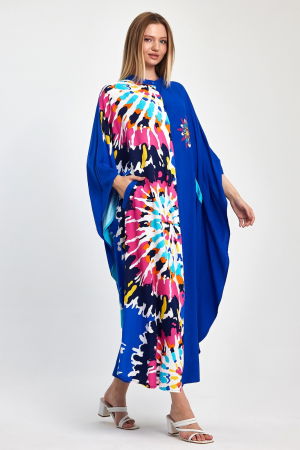 Rochie oversize, cu imprimeu si broderie in nunte de albastru, din vascoza [1]