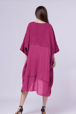 Rochie oversize, magenta, din in si batist de bumbac [2]
