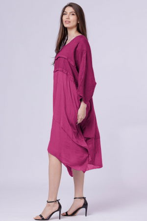 Rochie oversize, magenta, din in si batist de bumbac [1]