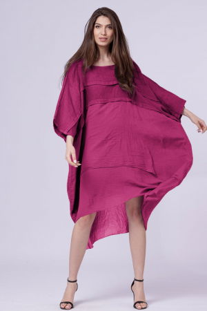 Îmbrăcăminte - Rochie oversize, magenta, din in si batist de bumbac