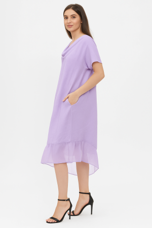 Rochie oversize usor asimetrica A-line, din in cu guler si volan din matase, lila [1]