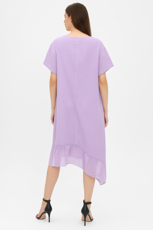 Rochie oversize usor asimetrica A-line, din in cu guler si volan din matase, lila [2]