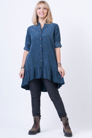 Rochie pentru colanti cu volan, din catifea reiata, turcoaz inchis [3]