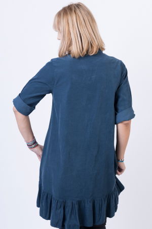 Rochie pentru colanti cu volan, din catifea reiata, turcoaz inchis [2]