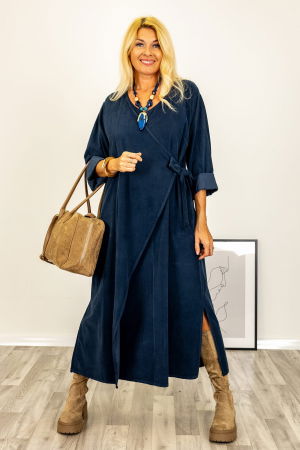 Rochii Casual - Rochie petrecuta oversize A-line, din catifea reiata, bleumarin