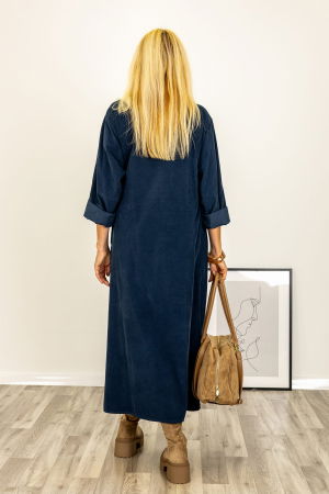 Rochie petrecuta oversize A-line, din catifea reiata, bleumarin [3]