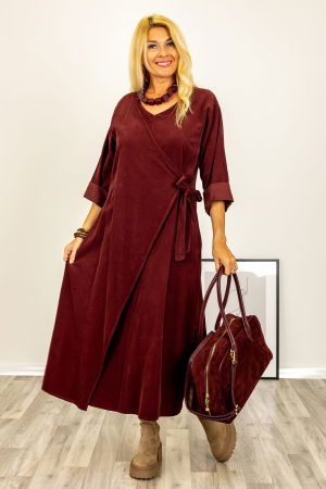 Rochie petrecuta oversize A-line, din catifea reiata, bordo [2]