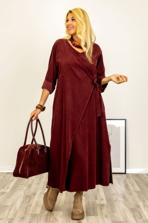 Rochie petrecuta oversize A-line, din catifea reiata, bordo [1]