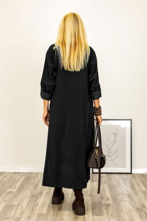 Rochie petrecuta oversize A-line, din catifea reiata, neagra [2]