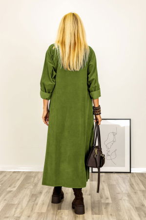 Rochie petrecuta oversize A-line, din catifea reiata, verde oliv [2]