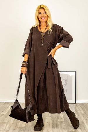 Rochie petrecuta oversize A-line, din catifea reiata, maro [1]