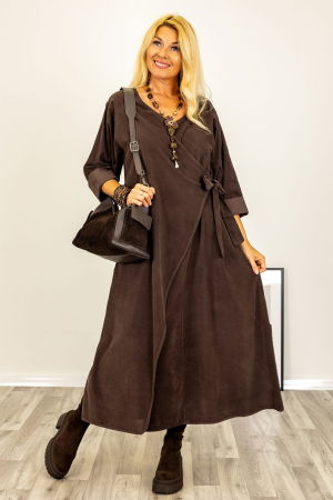 Rochii Casual - Rochie petrecuta oversize A-line, din catifea reiata, maro