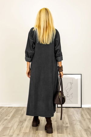 Rochie petrecuta oversize A-line, din catifea reiata, gri [3]