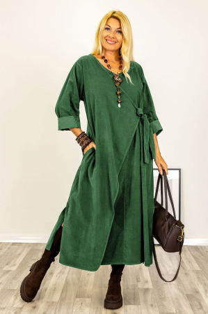 Rochii Casual - Rochie petrecuta oversize A-line, din catifea reiata, verde