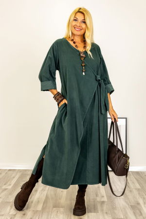 Rochii Casual - Rochie petrecuta oversize A-line, din catifea reiata, verde inchis