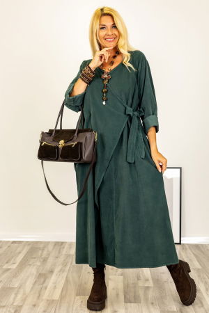 Rochie petrecuta oversize A-line, din catifea reiata, verde inchis [3]