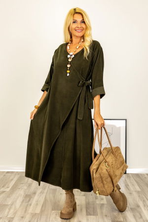 Rochii Casual - Rochie petrecuta oversize A-line, din catifea reiata, kaki