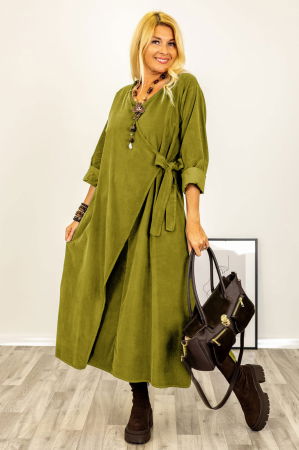 Rochie petrecuta oversize A-line, din catifea reiata, verde oliv [1]