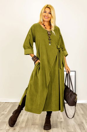 Rochii Casual - Rochie petrecuta oversize A-line, din catifea reiata, verde oliv