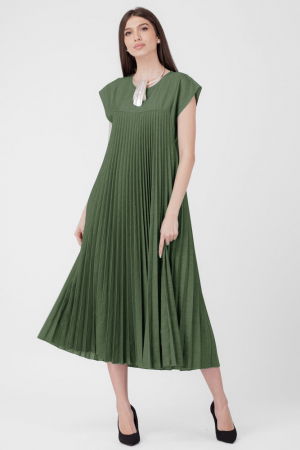 Rochii Casual - Rochie plisata  A-line lunga, material fin si usor creponat, kaki