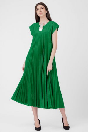 Rochii Casual - Rochie plisata  A-line lunga, material fin si usor creponat, verde