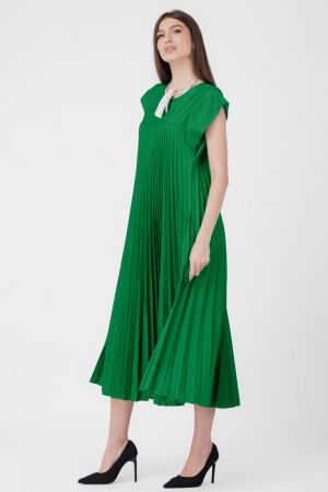 Rochie plisata  A-line lunga, material fin si usor creponat, verde [1]