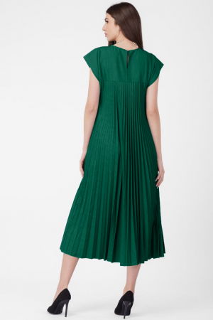 Rochie plisata  A-line lunga, material fin si usor creponat, verde inchis [2]