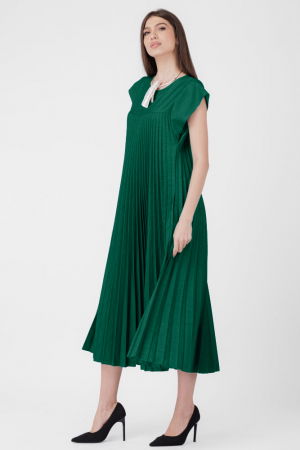 Rochie plisata  A-line lunga, material fin si usor creponat, verde inchis [1]