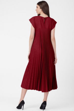 Rochie plisata  A-line lunga, material fin si usor creponat, bordo [2]