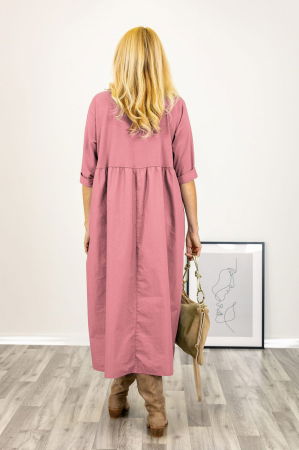 Rochie roz prafuit cu taietura oblica si broderie, din poplin si jerseu, oversize [2]