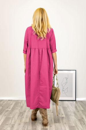 Rochie fucsia cu taietura oblica si broderie, din poplin si jerseu, oversize [2]