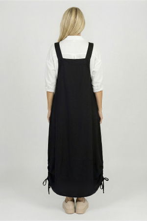 Rochie sarafan lunga cu bretele si snur reglabil, din jerseu de bumbac neagra [2]